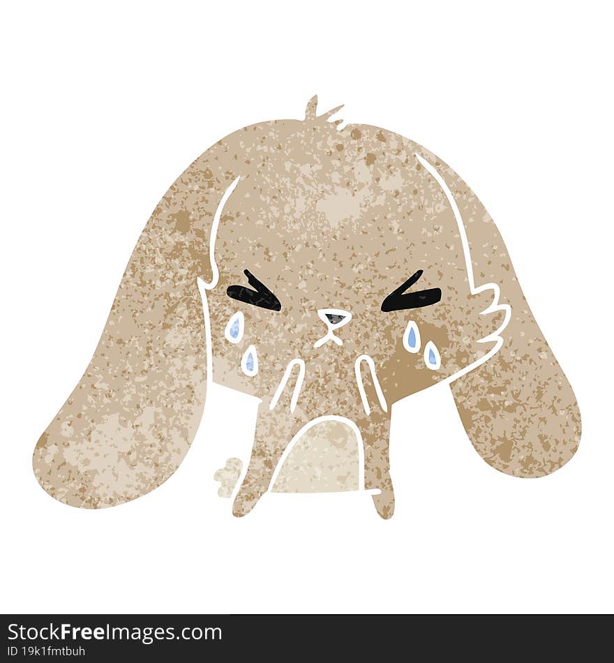 retro cartoon of cute kawaii sad bunny