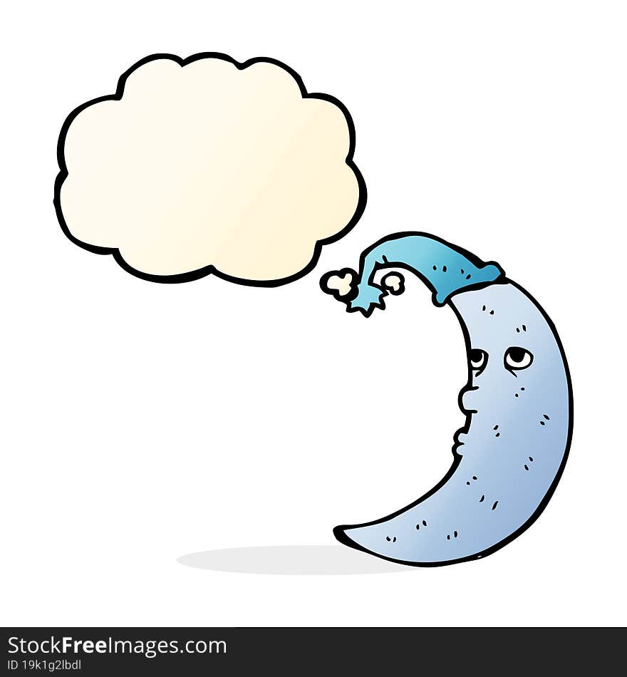 sleepy moon cartoon with thought bubble