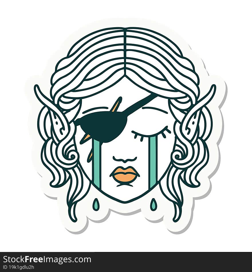 crying elf rogue character face sticker