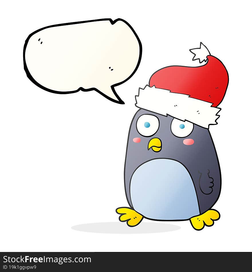 speech bubble cartoon penguin in christmas hat