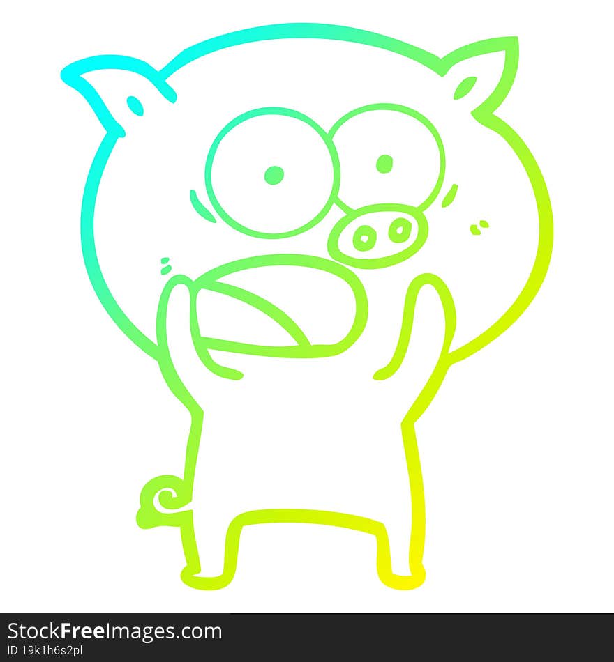 cold gradient line drawing of a cartoon pig shouting