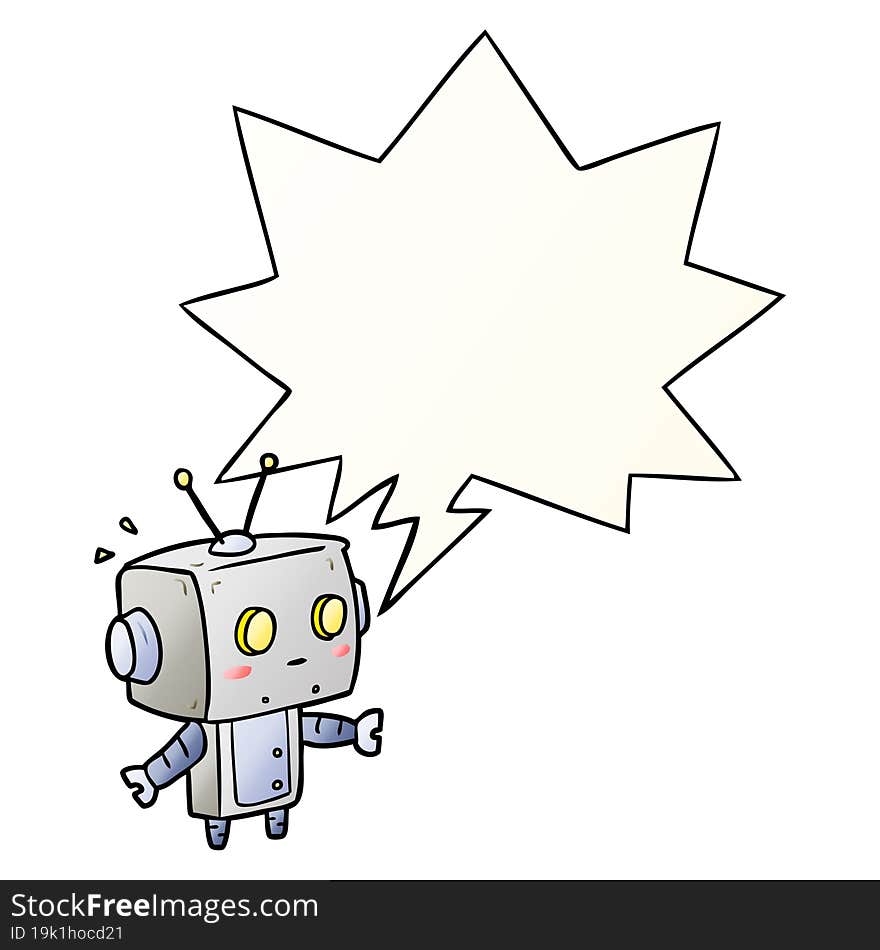 cute cartoon surprised robot and speech bubble in smooth gradient style