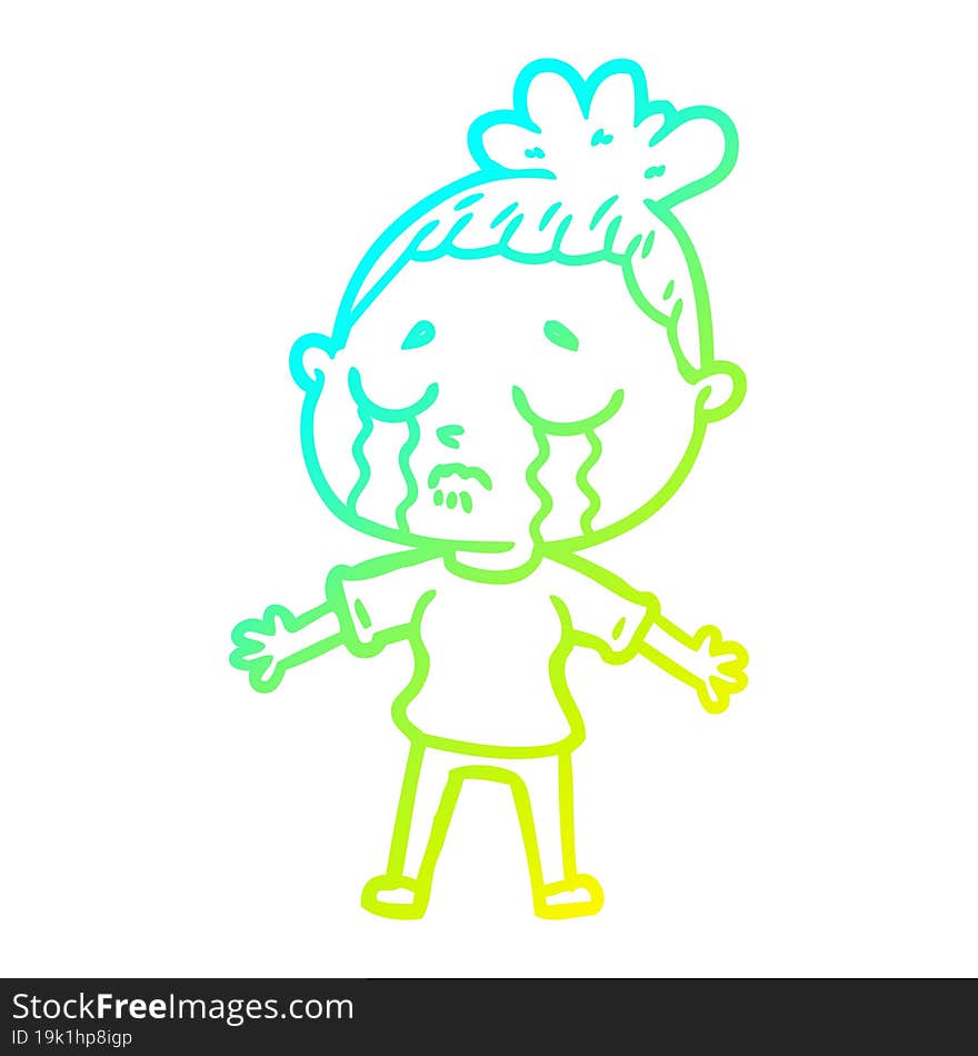 cold gradient line drawing of a cartoon crying woman