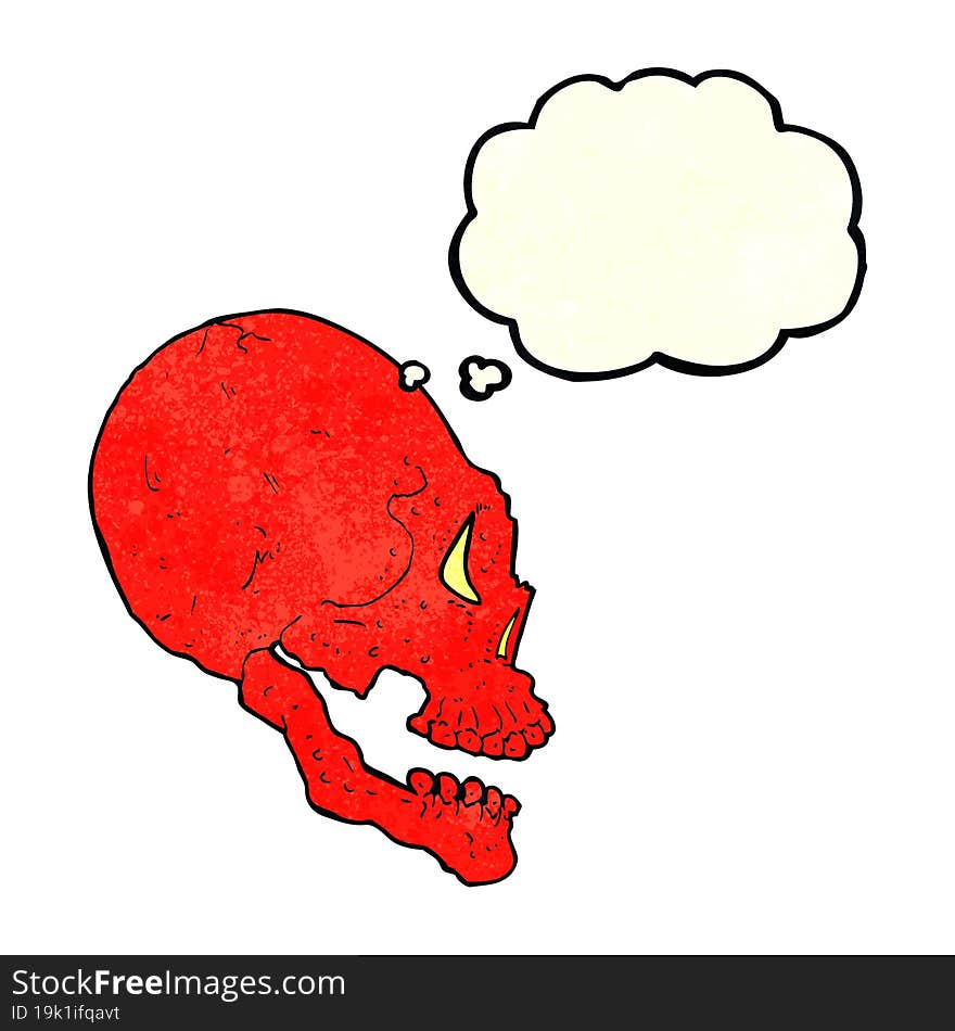 red skull illustration with thought bubble