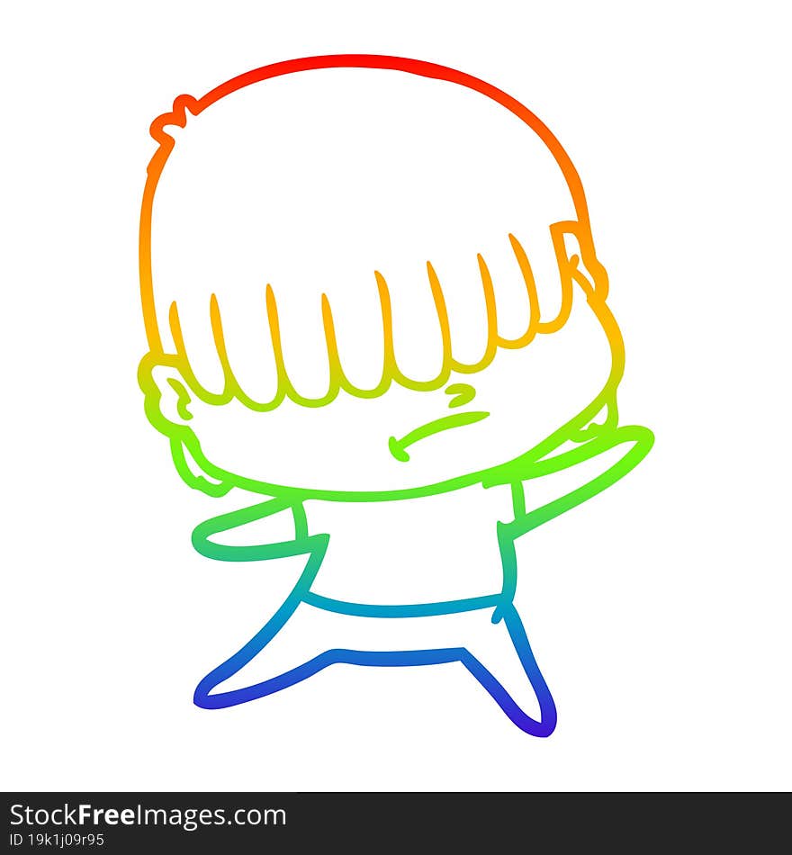 rainbow gradient line drawing of a cartoon boy with untidy hair