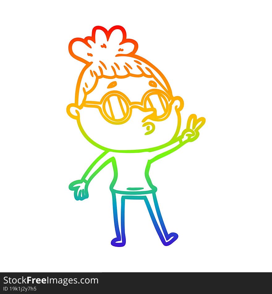 rainbow gradient line drawing cartoon woman wearing glasses