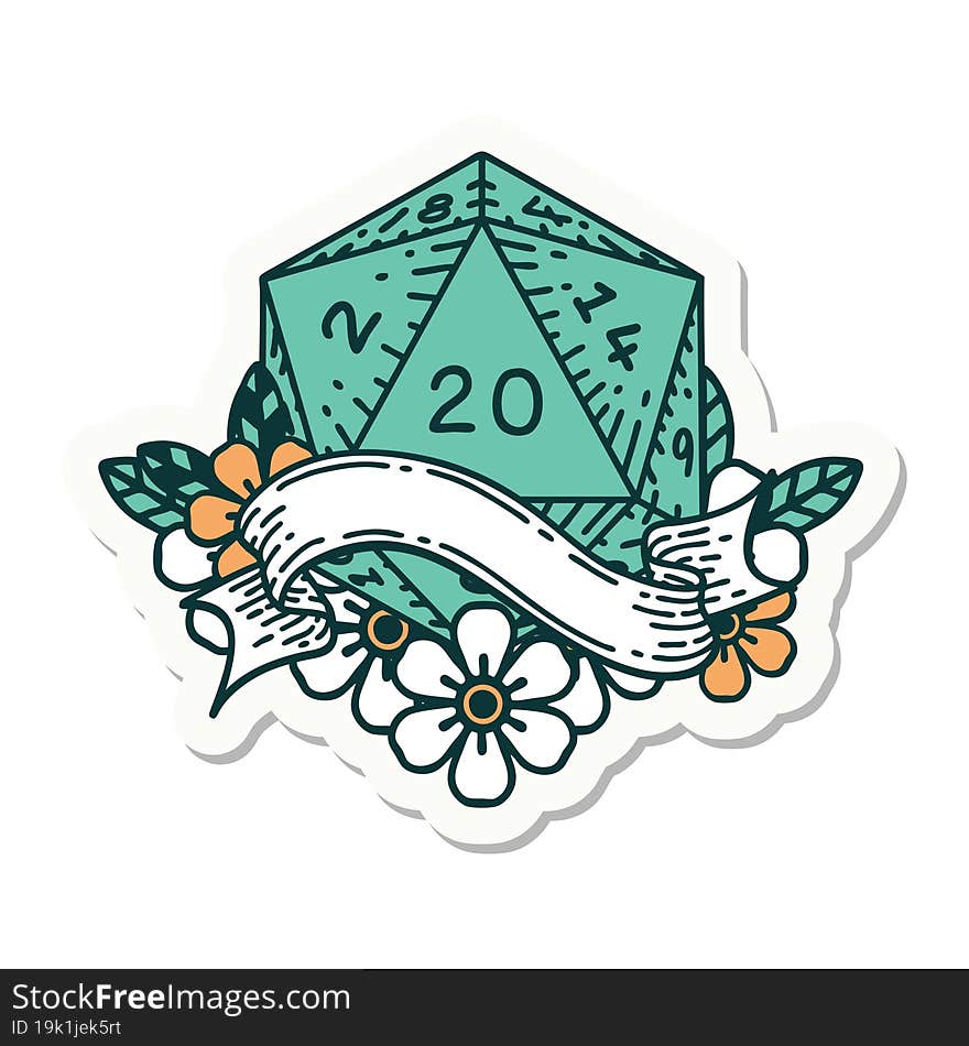 Natural Twenty D20 Dice Roll Sticker