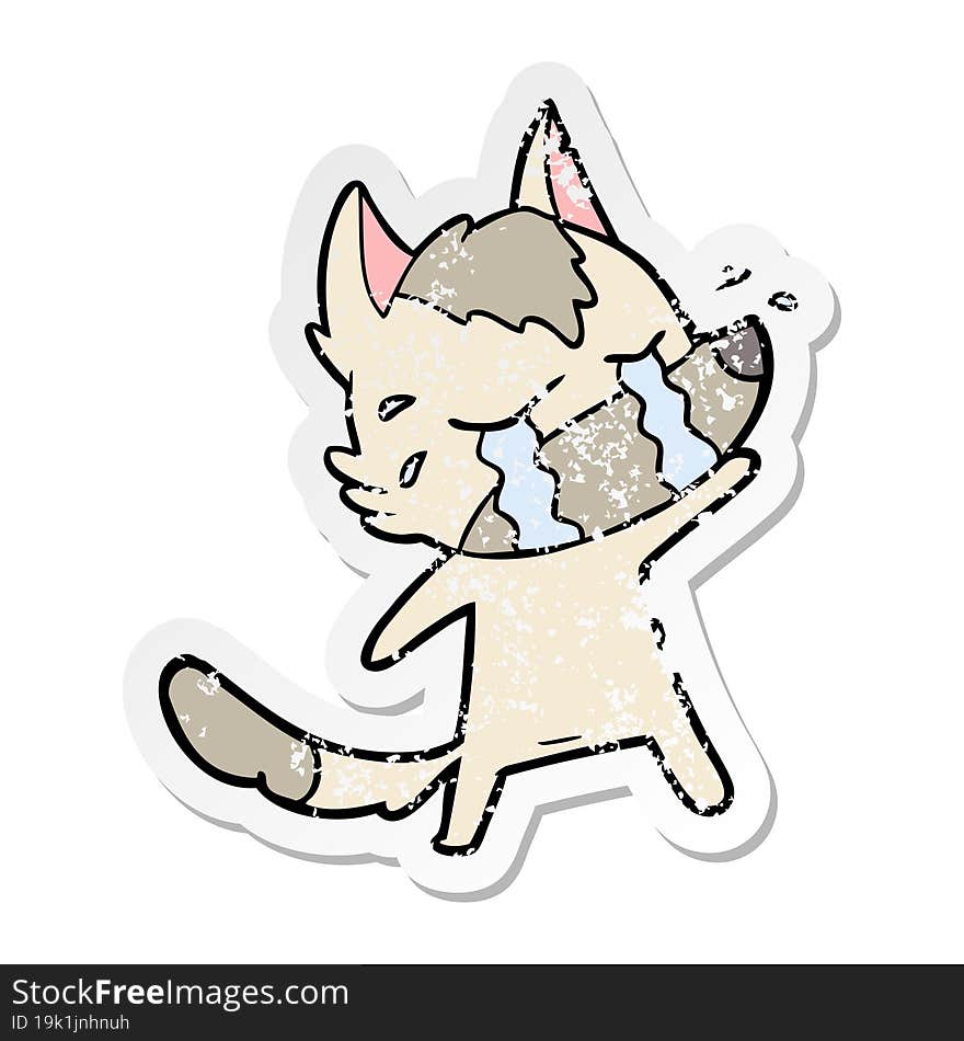 distressed sticker of a cartoon crying wolf