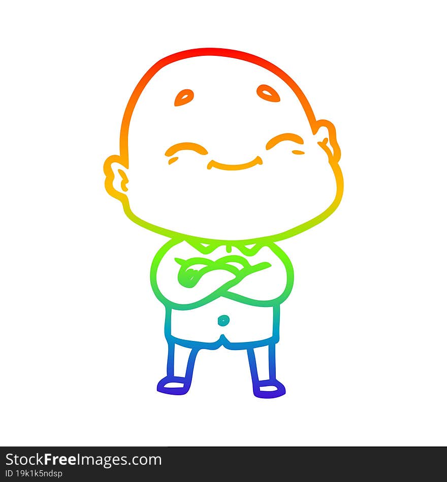 rainbow gradient line drawing cartoon happy bald man