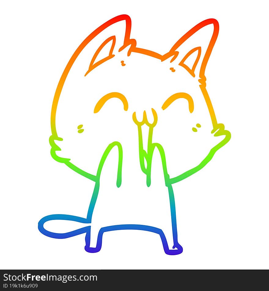 rainbow gradient line drawing of a happy cartoon cat