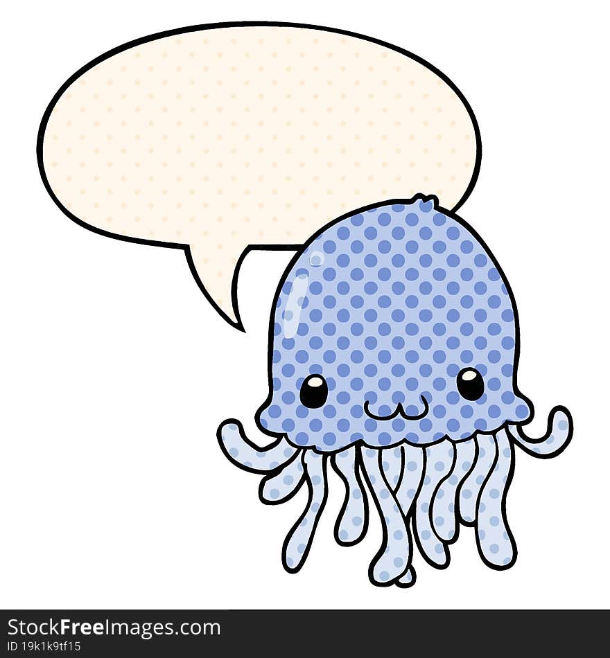 cartoon jellyfish and speech bubble in comic book style