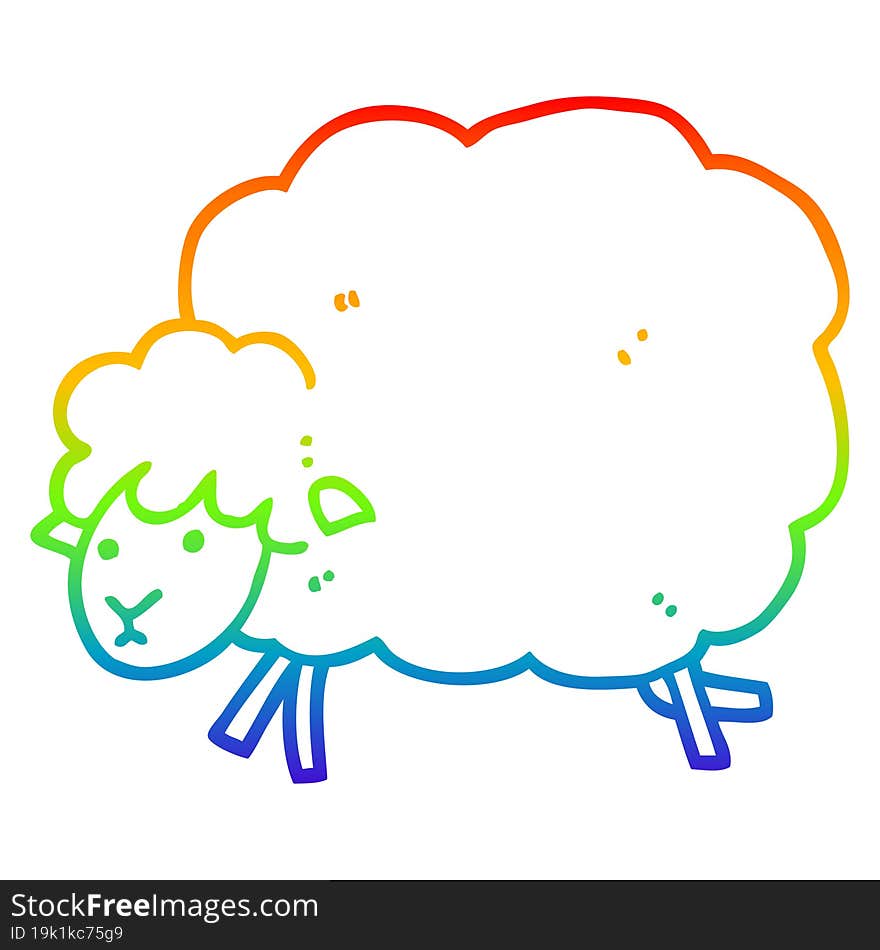 rainbow gradient line drawing of a cartoon sheep