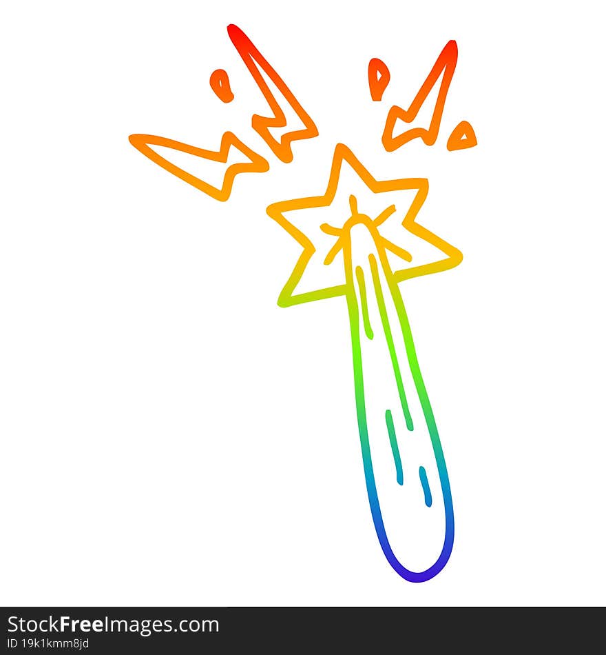 rainbow gradient line drawing cartoon magic wand