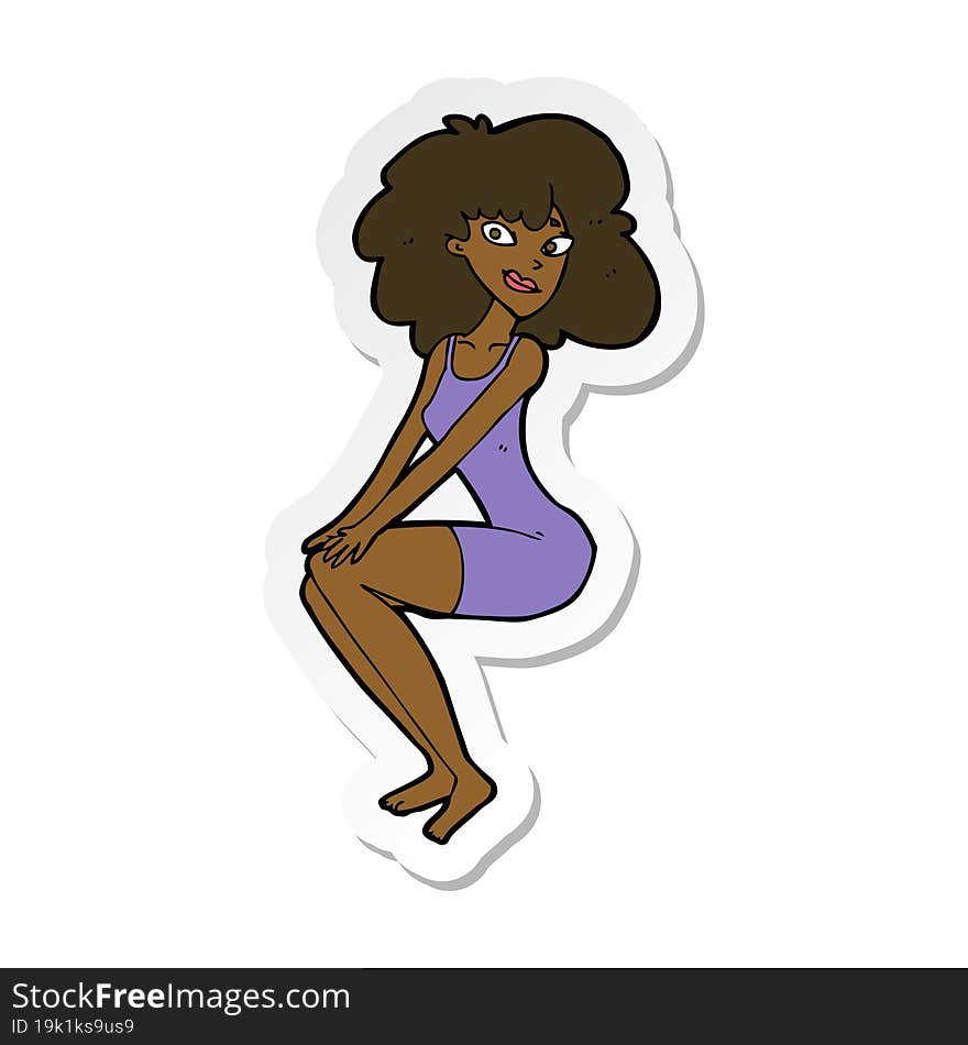 Sticker Of A Cartoon Sitting Woman In Dress