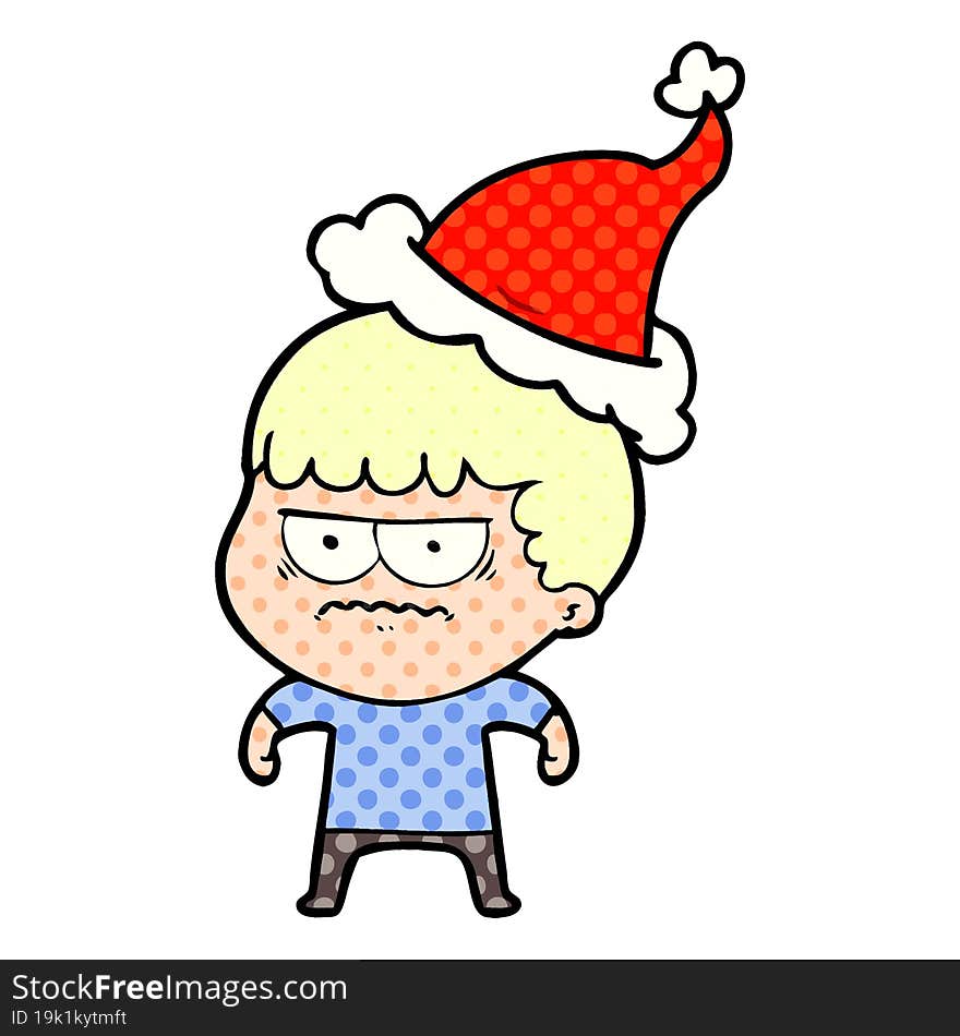 Comic Book Style Illustration Of A Annoyed Man Wearing Santa Hat