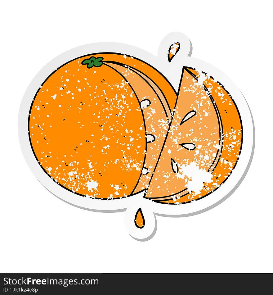 distressed sticker of a cartoon orange slice