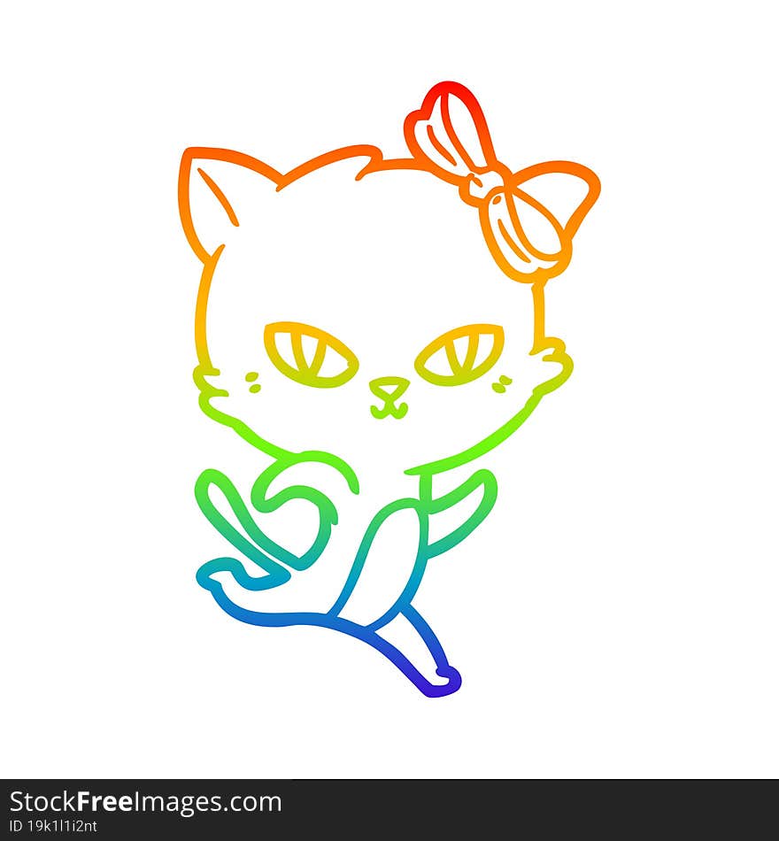 rainbow gradient line drawing of a cute cartoon cat