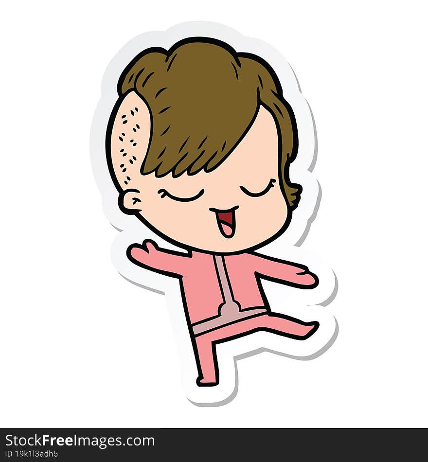 sticker of a happy cartoon girl