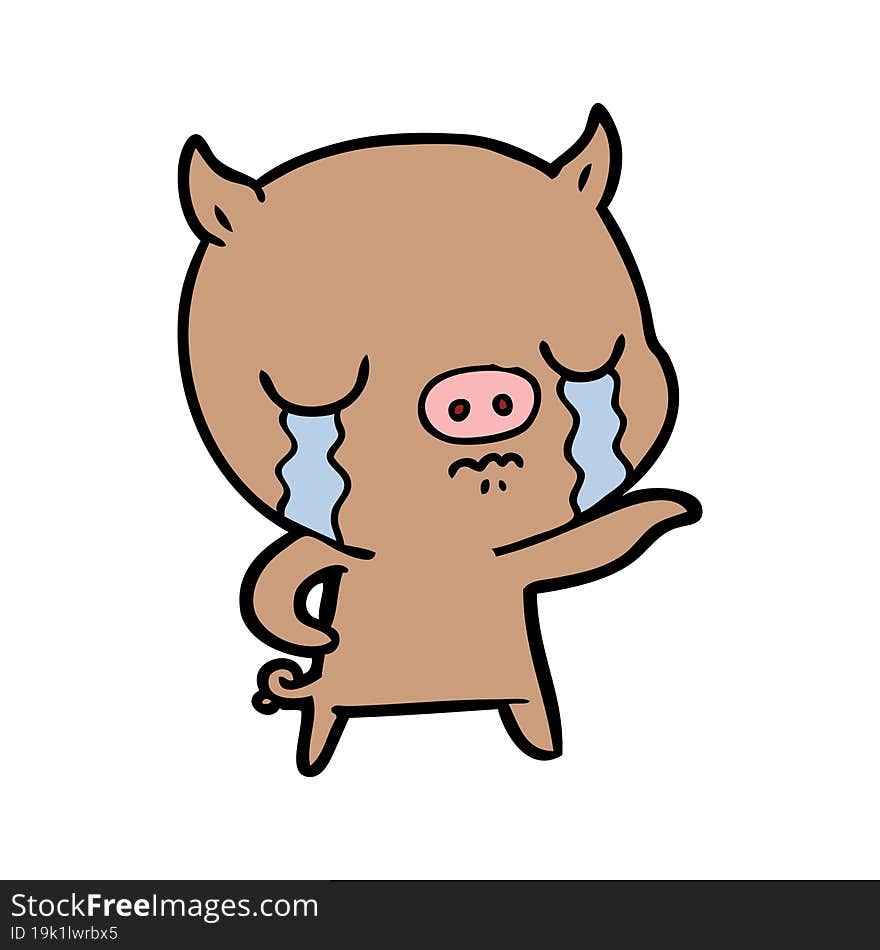 cartoon pig crying pointing. cartoon pig crying pointing