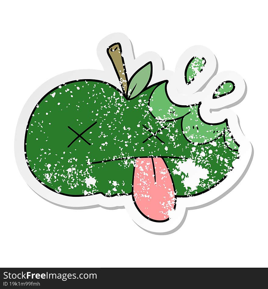 Distressed Sticker Of A Cartoon Bitten Apple