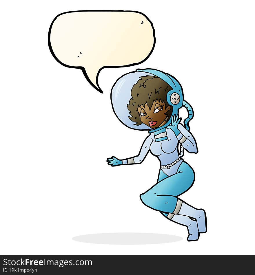 cartoon space woman with speech bubble