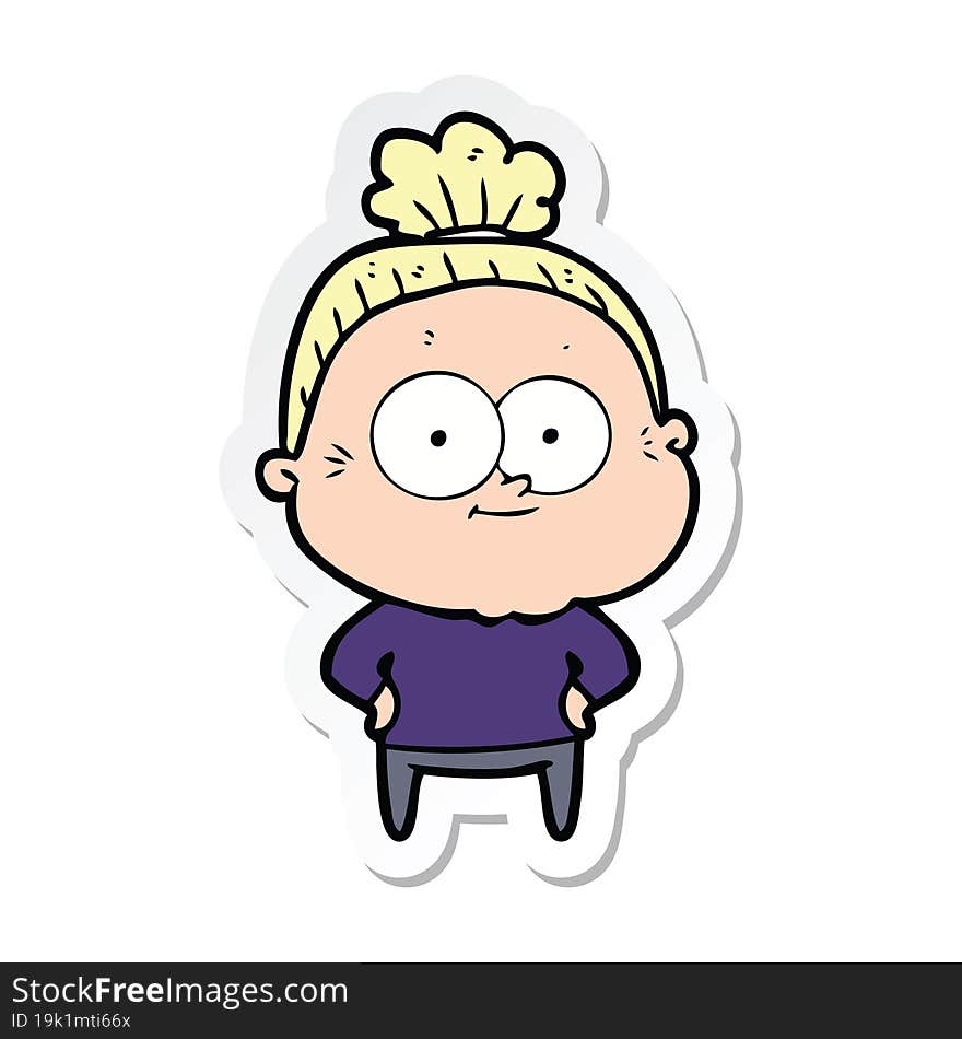 sticker of a cartoon happy old woman