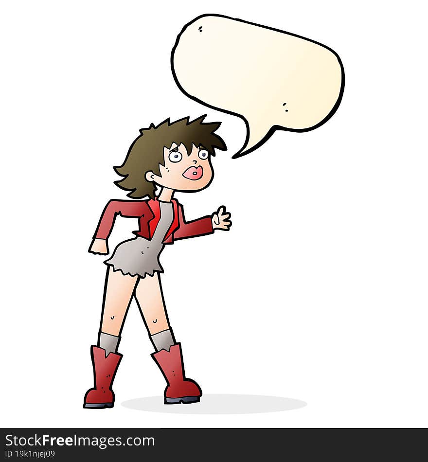 cartoon girl in leather jacket with speech bubble