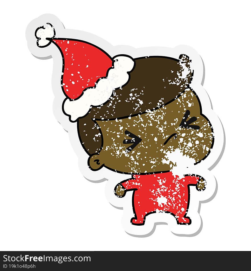 christmas distressed sticker cartoon of kawaii boy