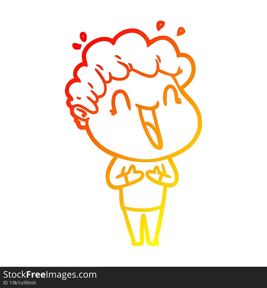 warm gradient line drawing of a cartoon happy man laughing