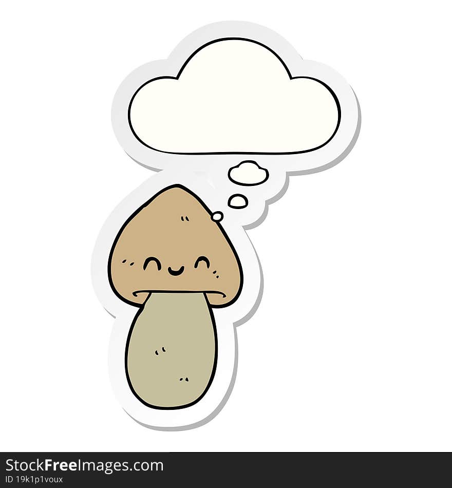 cartoon mushroom with thought bubble as a printed sticker