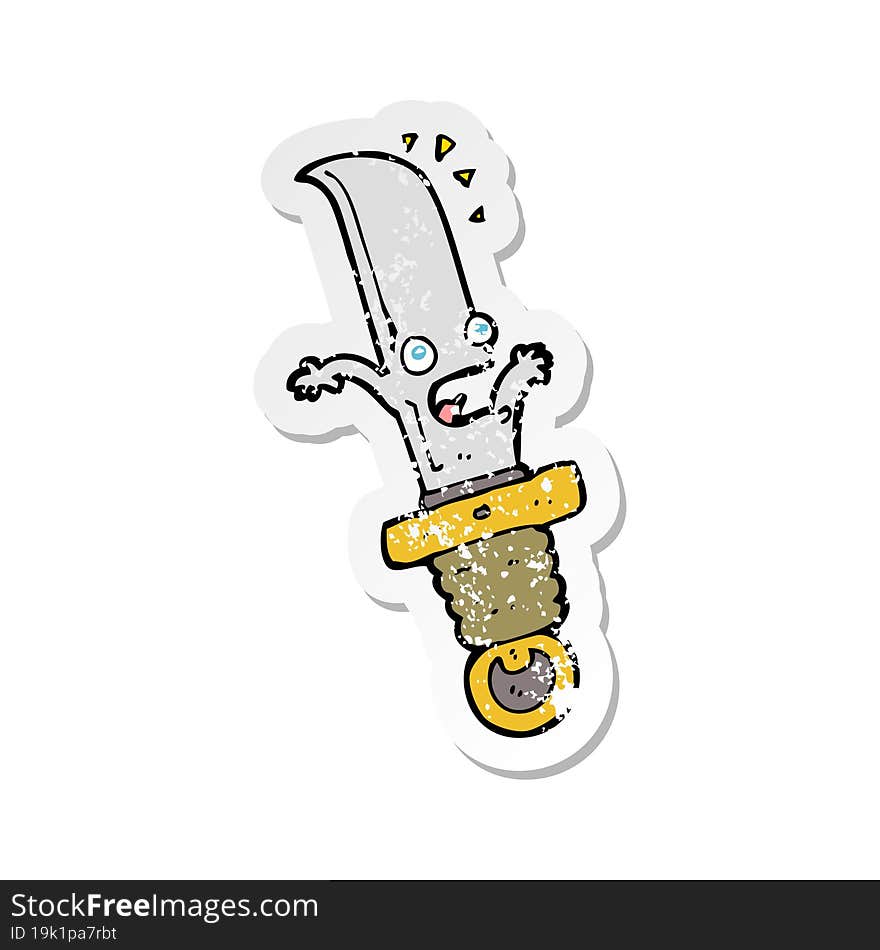 retro distressed sticker of a cartoon frightened knife