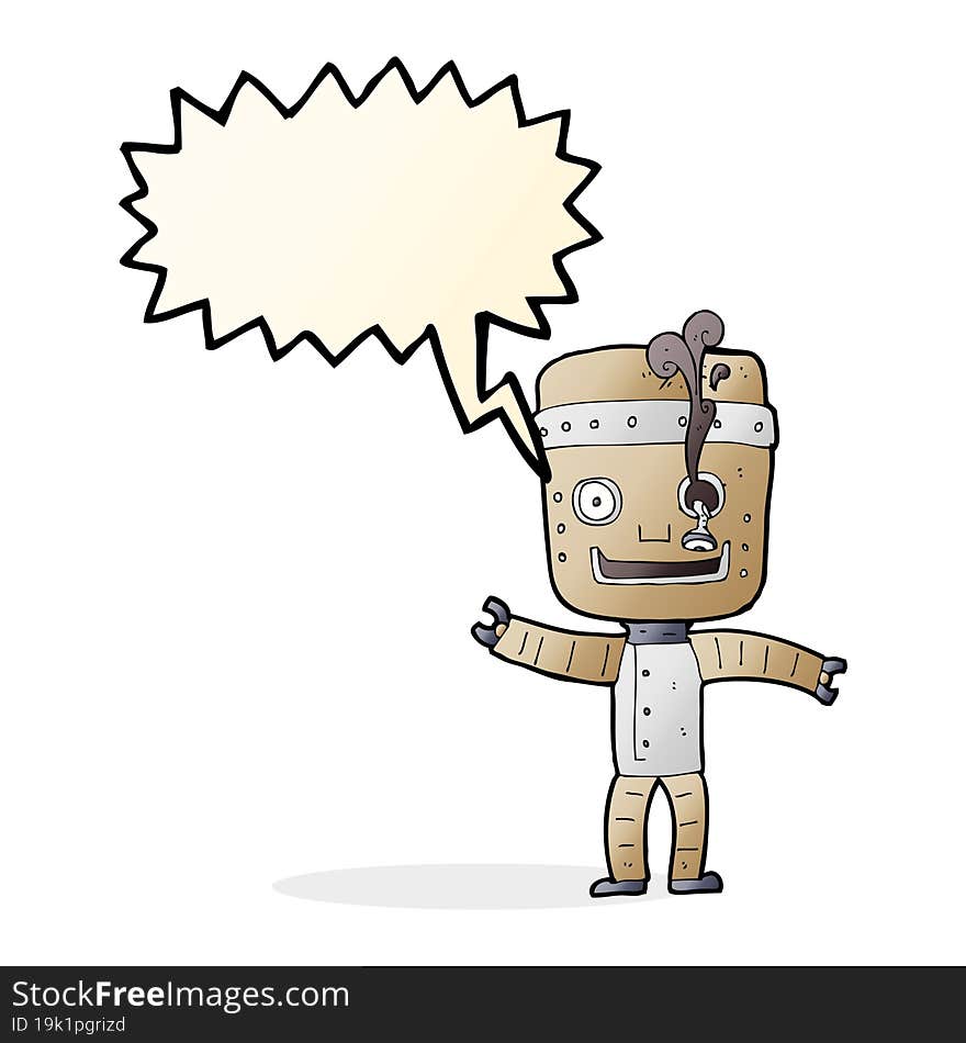 cartoon funny old robot with speech bubble