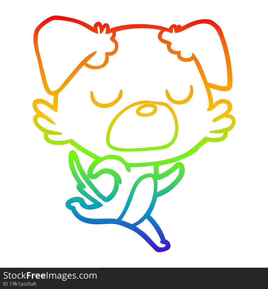 Rainbow Gradient Line Drawing Cartoon Dog