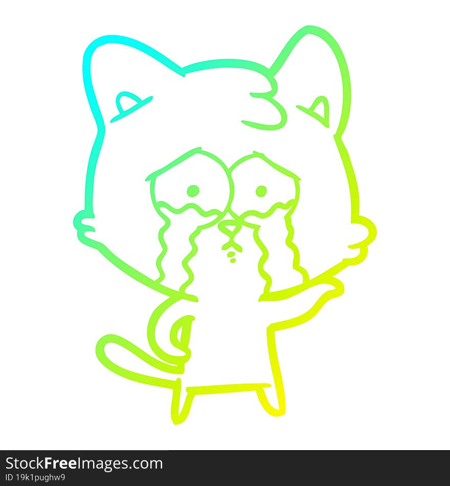 cold gradient line drawing cartoon crying cat