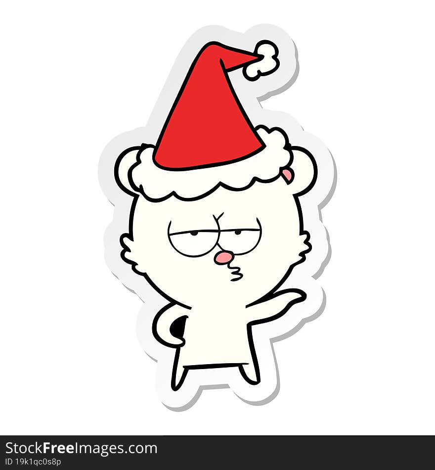 bored polar bear sticker cartoon of a wearing santa hat