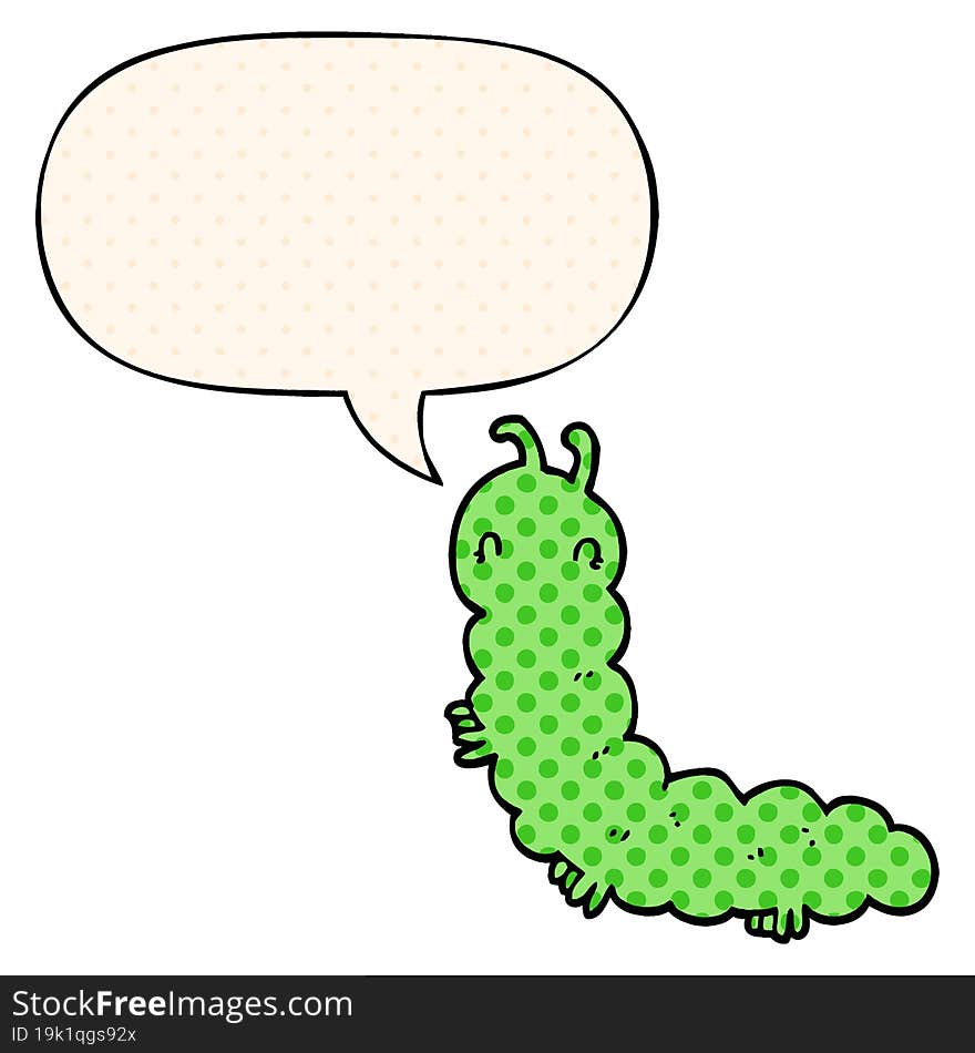 cartoon caterpillar and speech bubble in comic book style