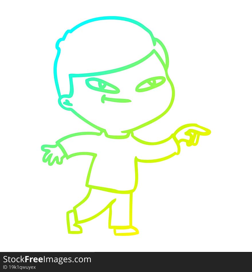 cold gradient line drawing cartoon pointing man