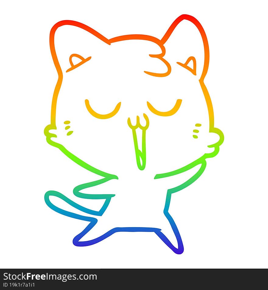 rainbow gradient line drawing cartoon cat singing