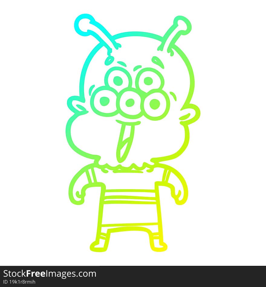 cold gradient line drawing of a happy cartoon alien