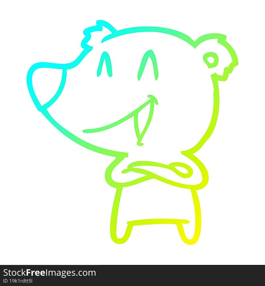 cold gradient line drawing laughing bear with crossed arms cartoon