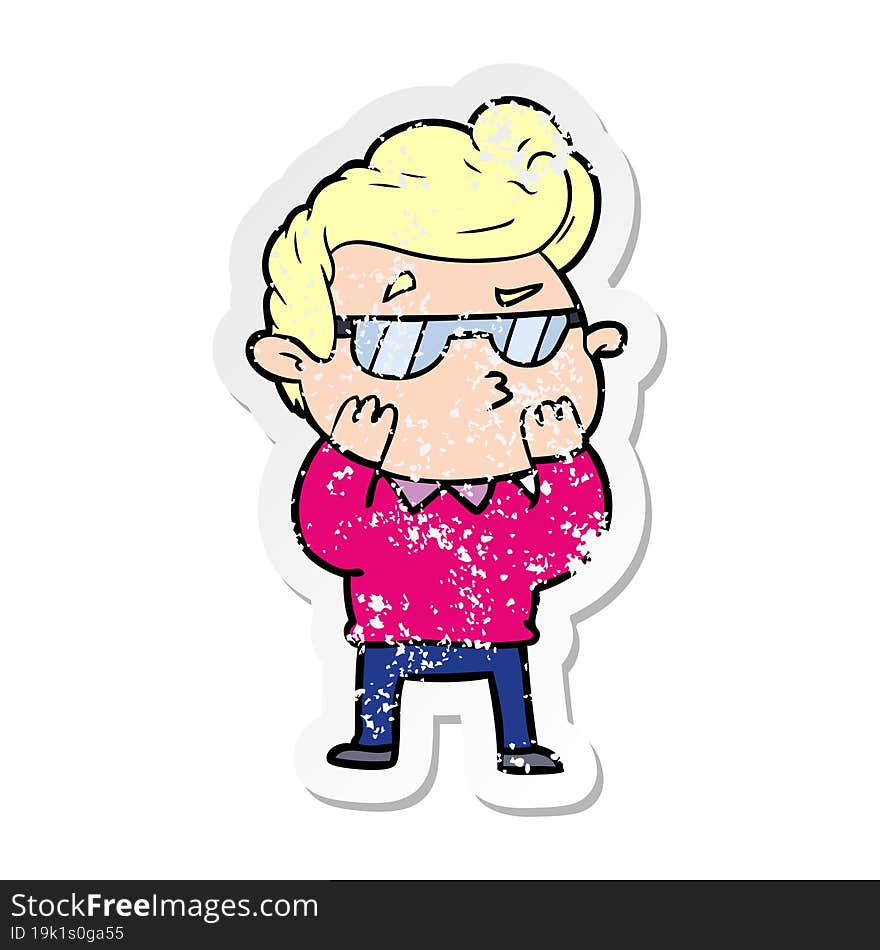 distressed sticker of a cartoon cool guy