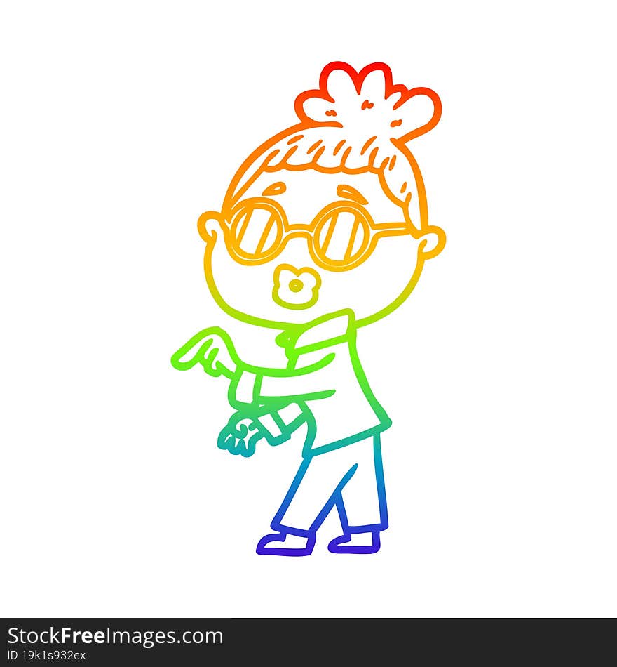 rainbow gradient line drawing cartoon woman wearing spectacles