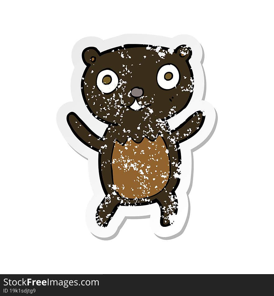 retro distressed sticker of a cartoon black bear cub