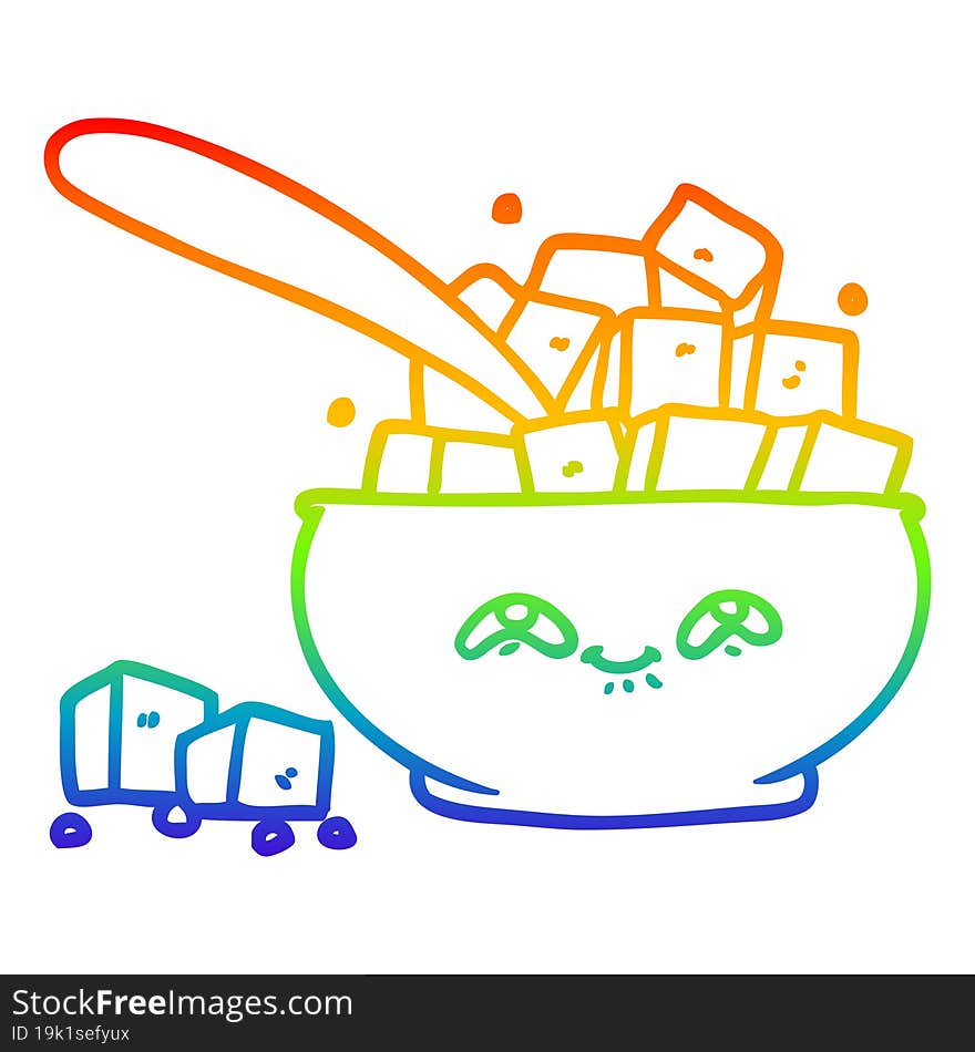 rainbow gradient line drawing cartoon sugar bowl