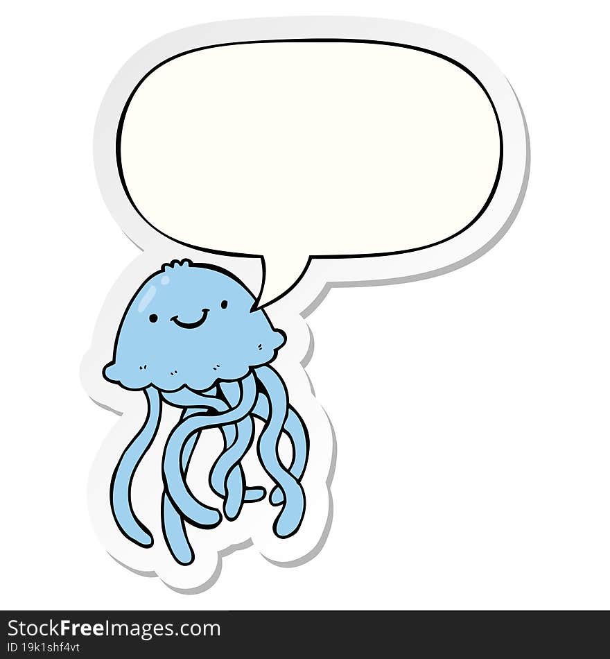 cartoon happy jellyfish and speech bubble sticker