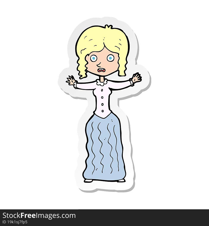 sticker of a cartoon worried victorian woman