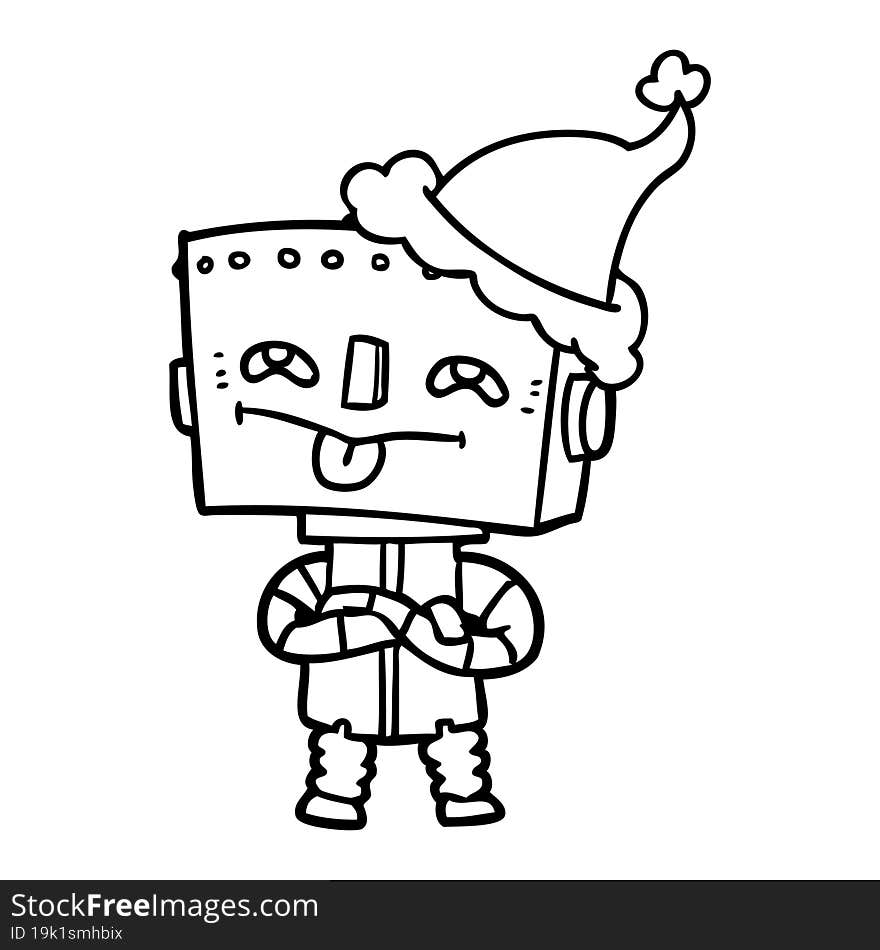 Line Drawing Of A Robot Wearing Santa Hat