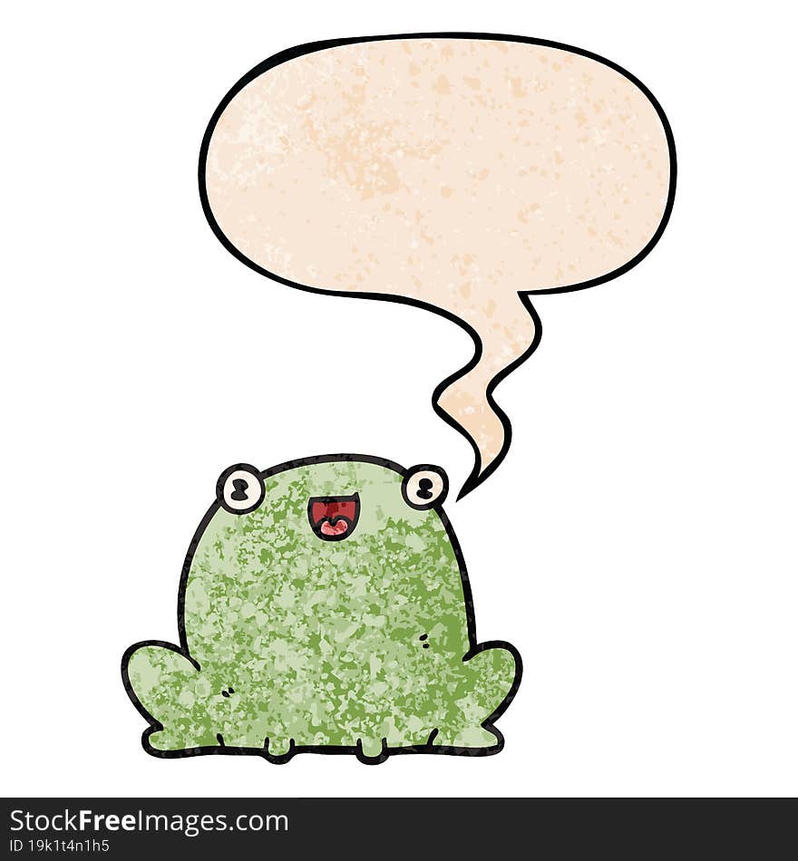 cute cartoon frog with speech bubble in retro texture style