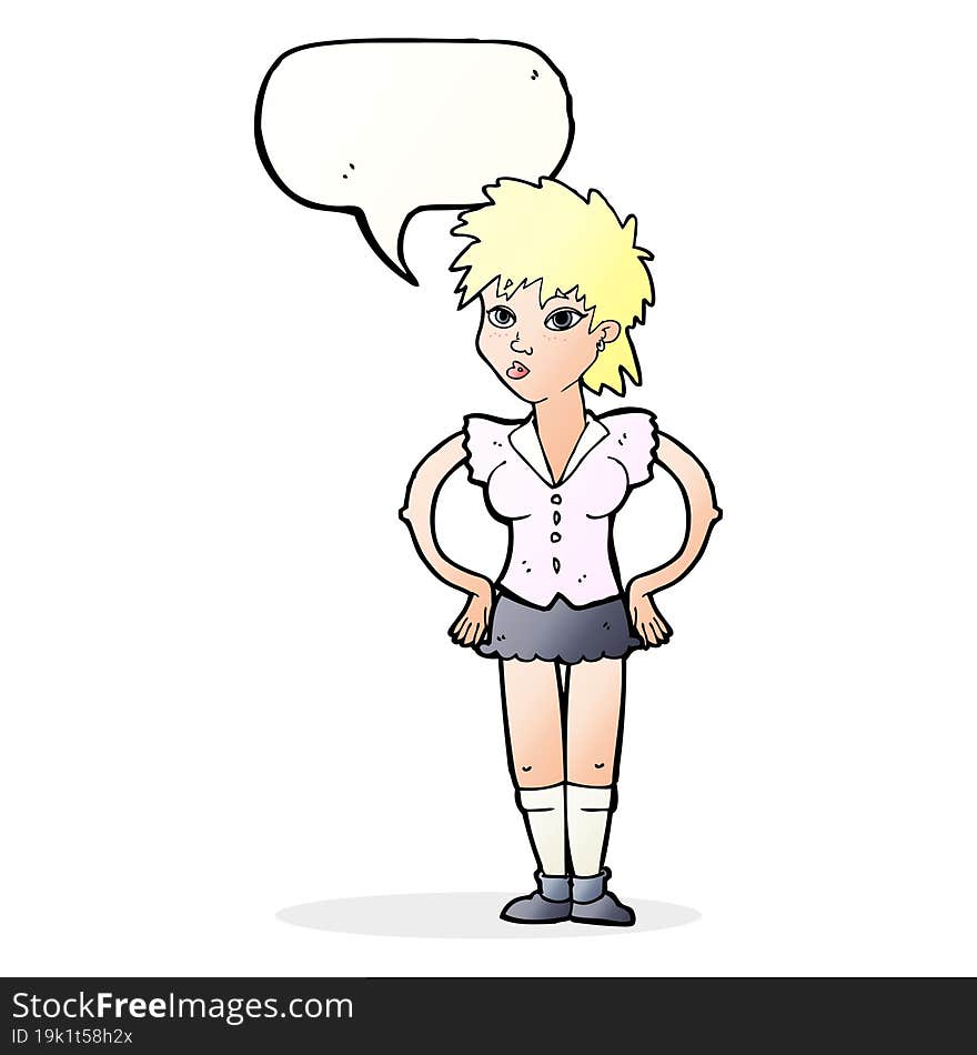 Cartoon Woman With Hands On Hips With Speech Bubble