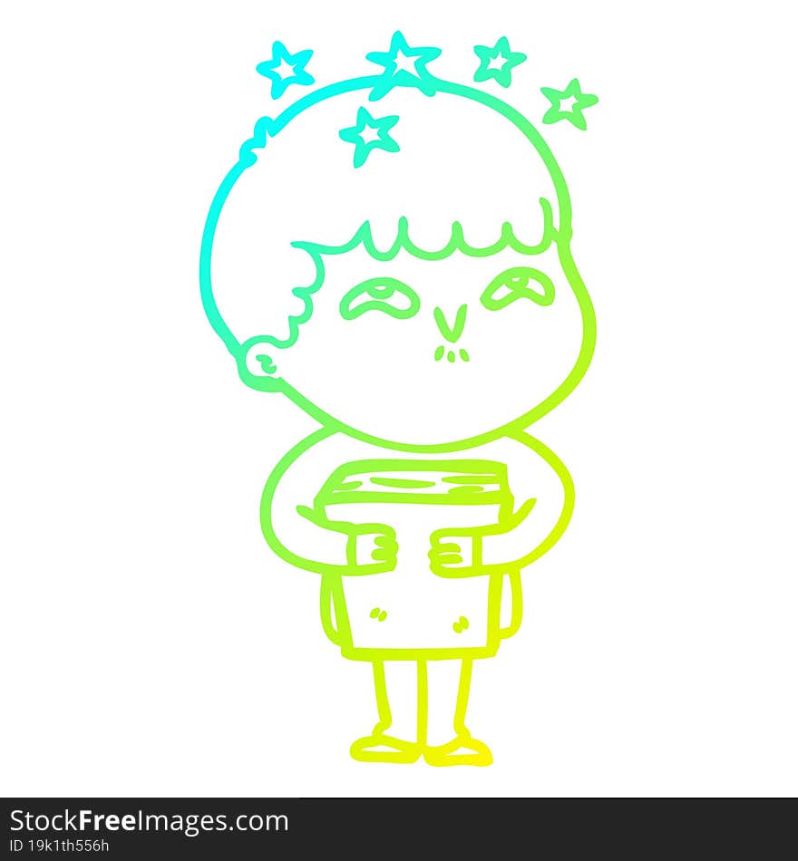 cold gradient line drawing cartoon amazed boy